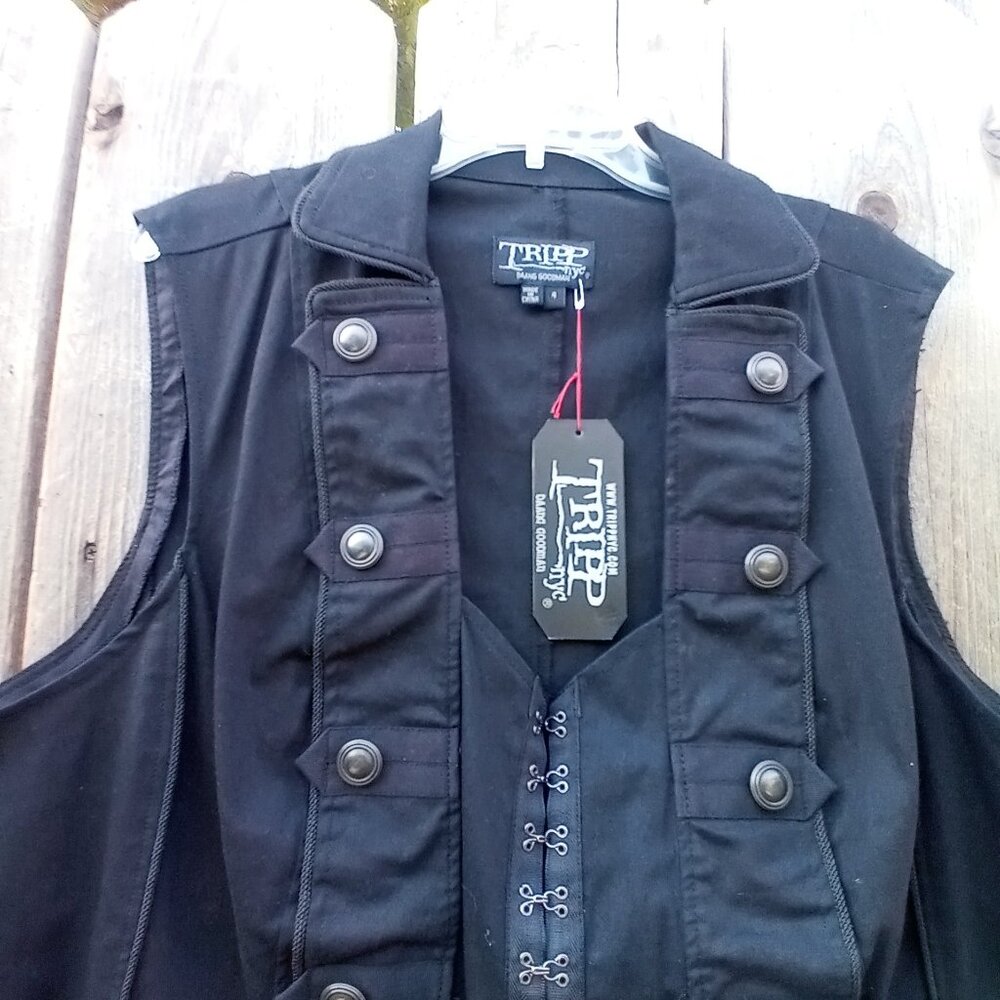 TRIPP NYC DAANG GOODMAN COSET VEST WOMEN 4 BLACK GOTHIC PUNK Y2K DENIM STRETCH - Picture 3 of 10